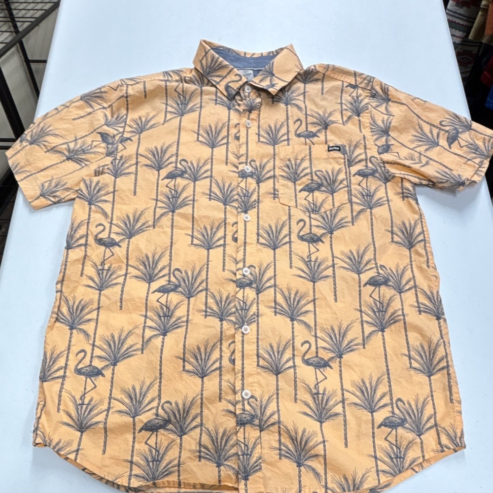 Hurley Men's M Regular Orange/Blue Tropical Floral Woven Pocket Button-Up Shirt